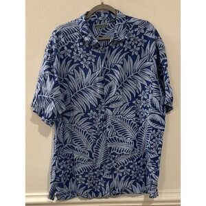 Cubavera Men's Button Down Shirt XL Blue Floral Short Sleeve‎ Casual Resort